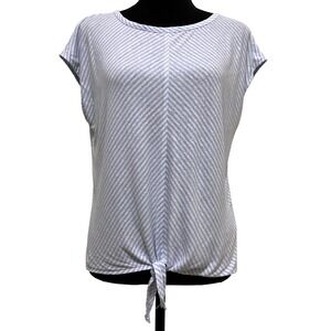 J.Jill Linen Blend‎ Tie Front Top Blue White Stripe Short Sleeve Coastal PM